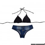Adela Boutique Women's Swimsuit Denim Bikini Set Beachwear Jeans Shorts Bottom Halter Two Piece Bikini Swimwear Black B07D5RYNFG